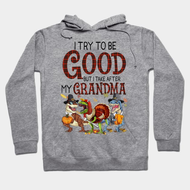 Dinosaur T-rex I try to be good but I take after my grandma Halloween Shirt Hoodie by Krysta Clothing